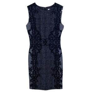 Diane Von Furstenberg Black Jacquard Dress Sheath Wool Blend Size 6 Sleeveless